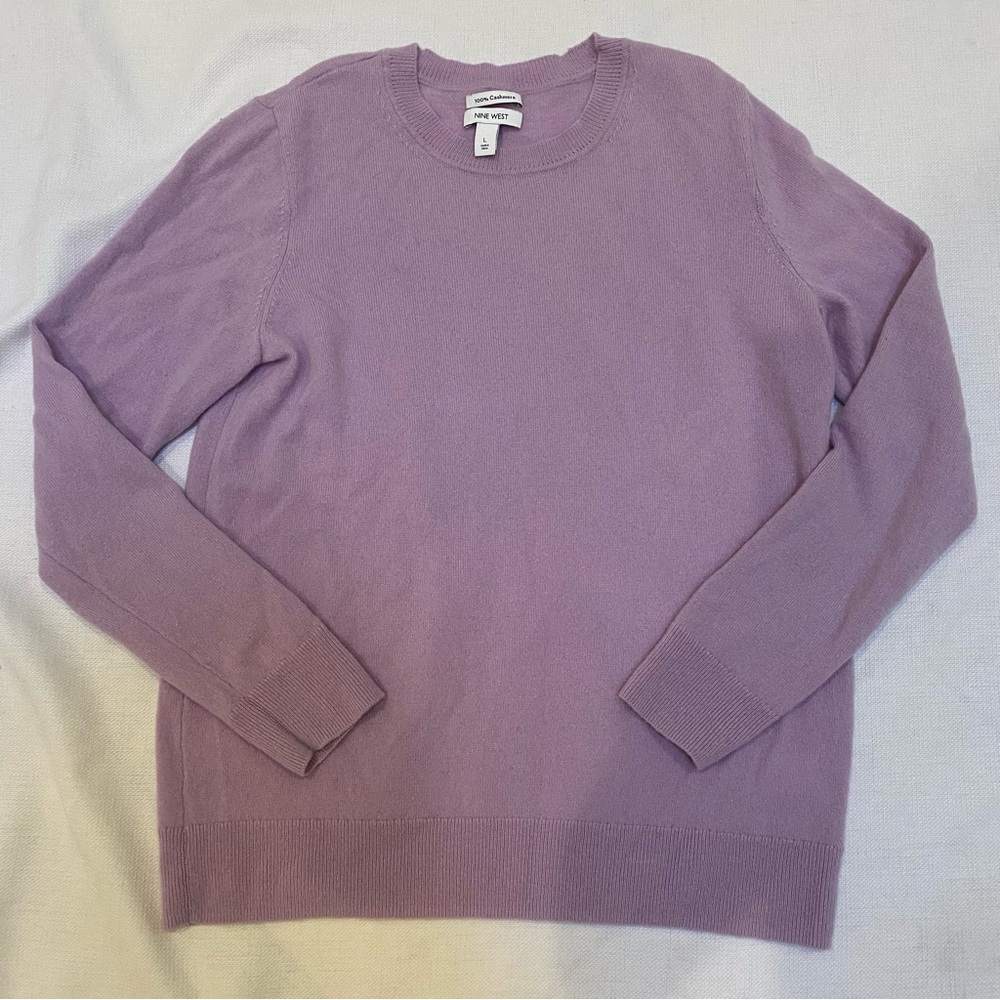 Nine West Cashmere Sweater Round Neck Lilac Lightweight Travel Minimalist L